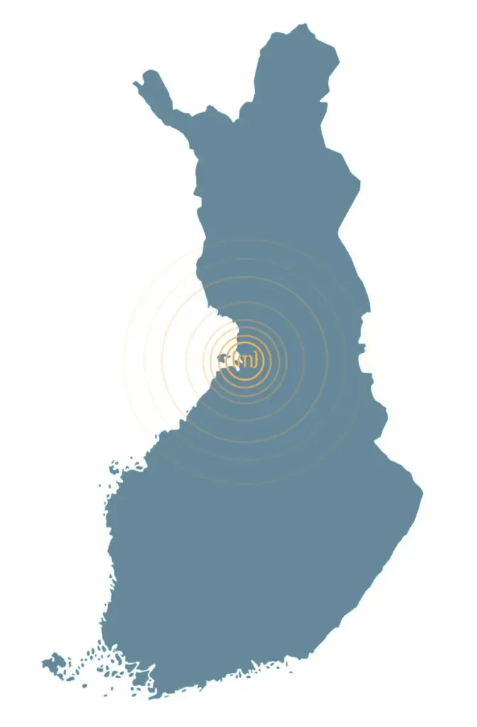 Suomen kartta Mediaräätälin sijainti merkittynä.